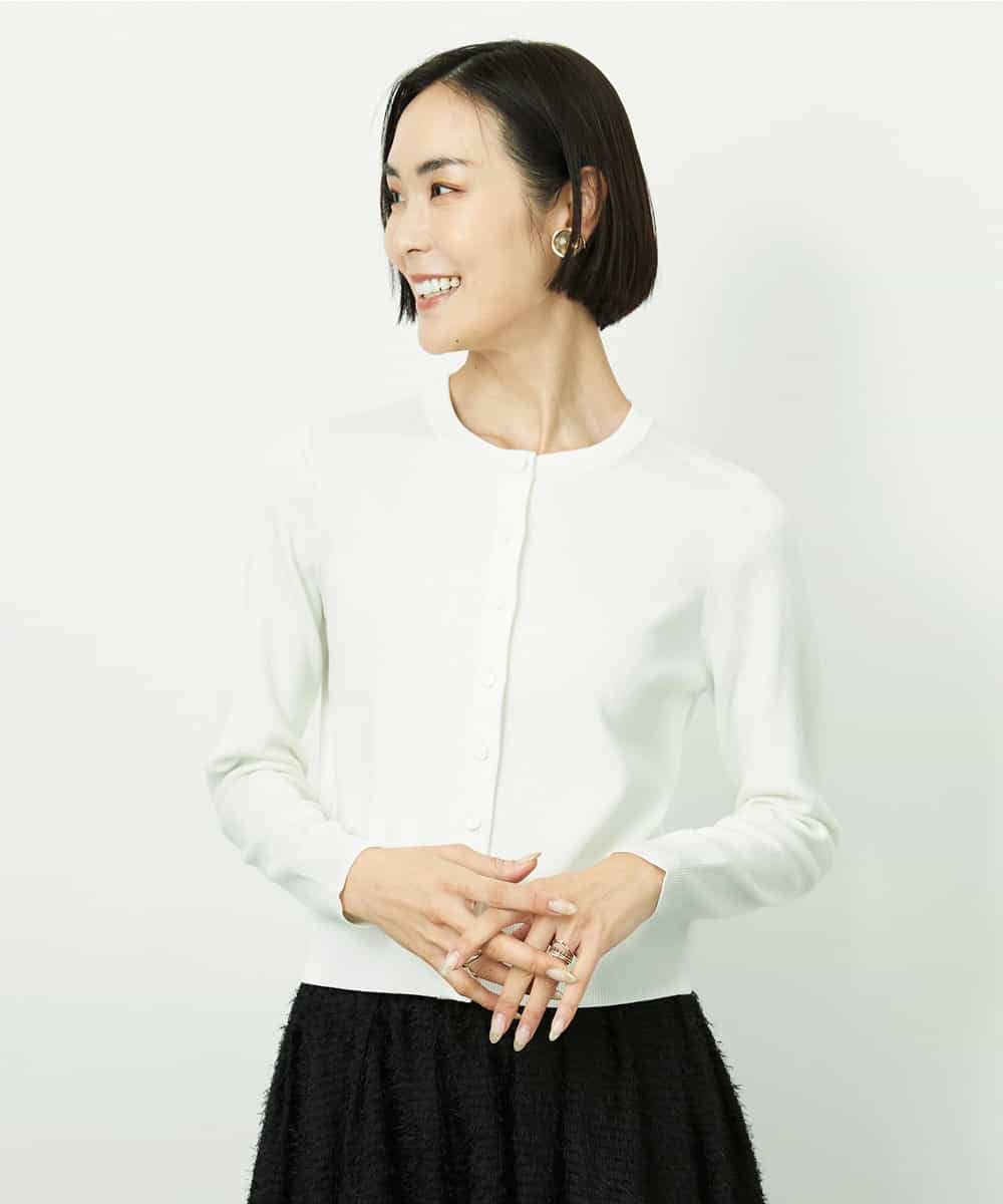 FMSDD01230 MICHEL KLEIN(ミッシェルクラン) [アンサンブル対応]コンパクトクルーネックカーディガン ホワイト