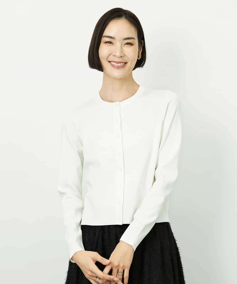 FMSDD01230 MICHEL KLEIN(ミッシェルクラン) [アンサンブル対応]コンパクトクルーネックカーディガン ホワイト