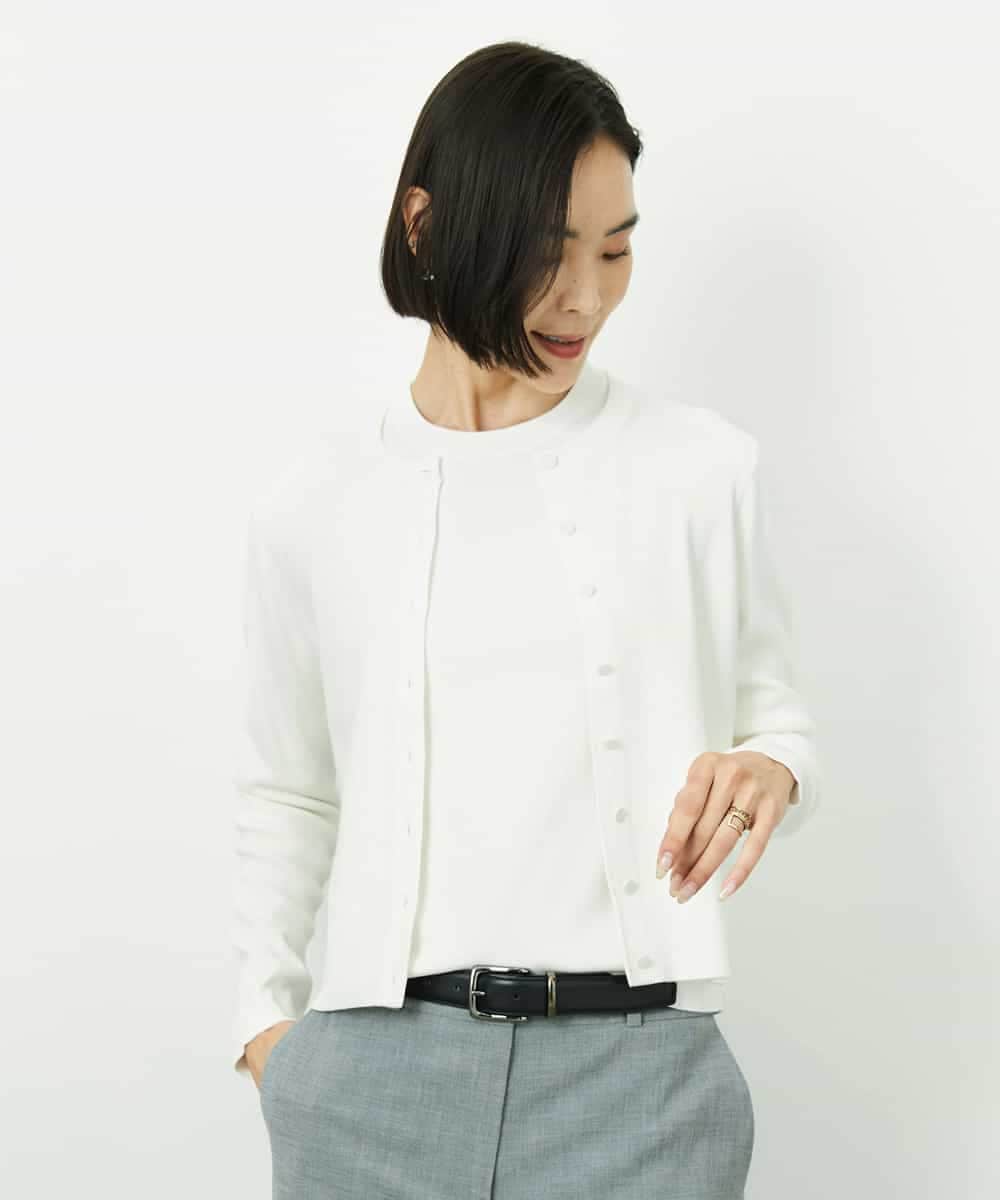 FMSDD01230 MICHEL KLEIN(ミッシェルクラン) [アンサンブル対応]コンパクトクルーネックカーディガン ホワイト