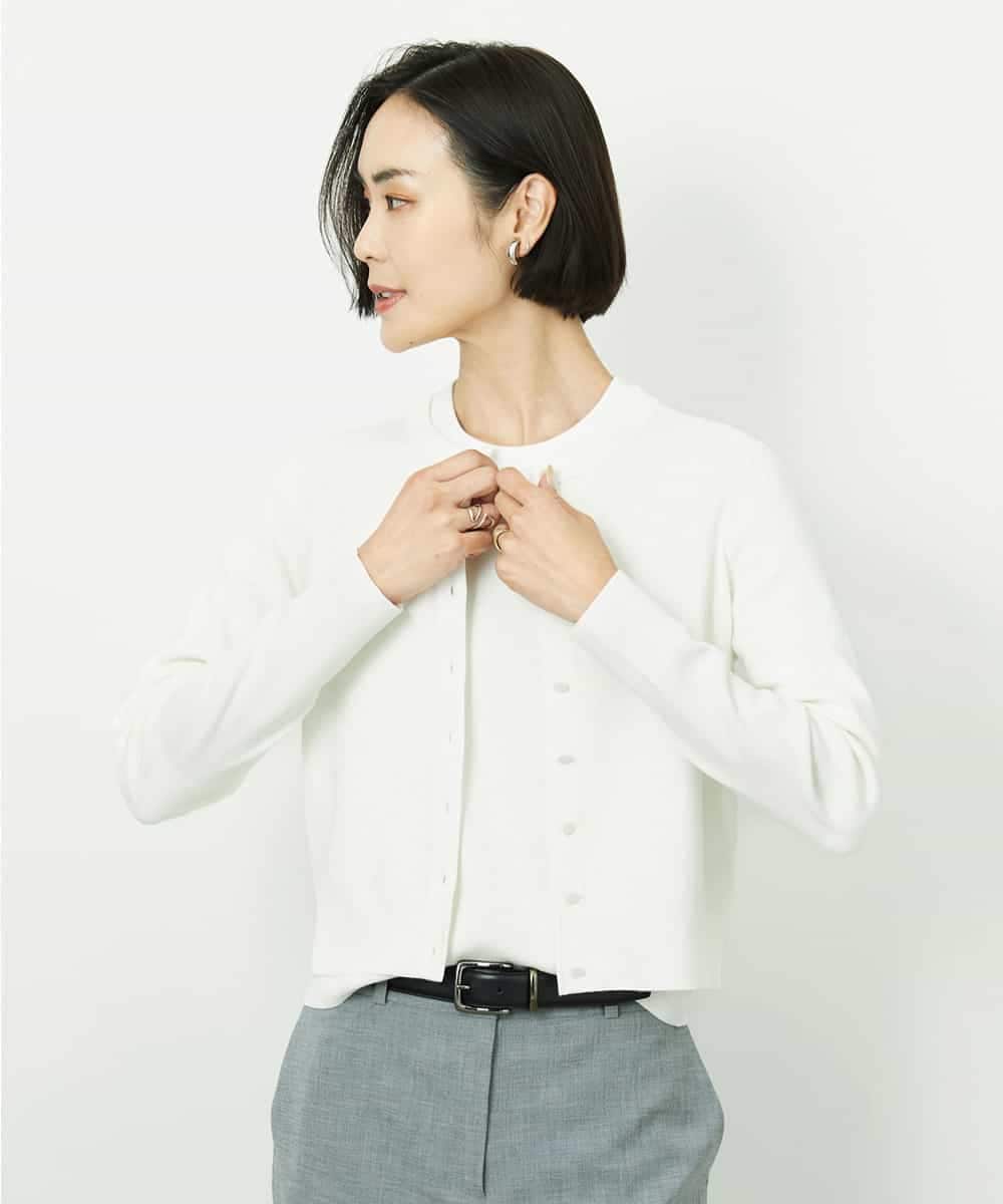 FMSDD01230 MICHEL KLEIN(ミッシェルクラン) [アンサンブル対応]コンパクトクルーネックカーディガン ホワイト