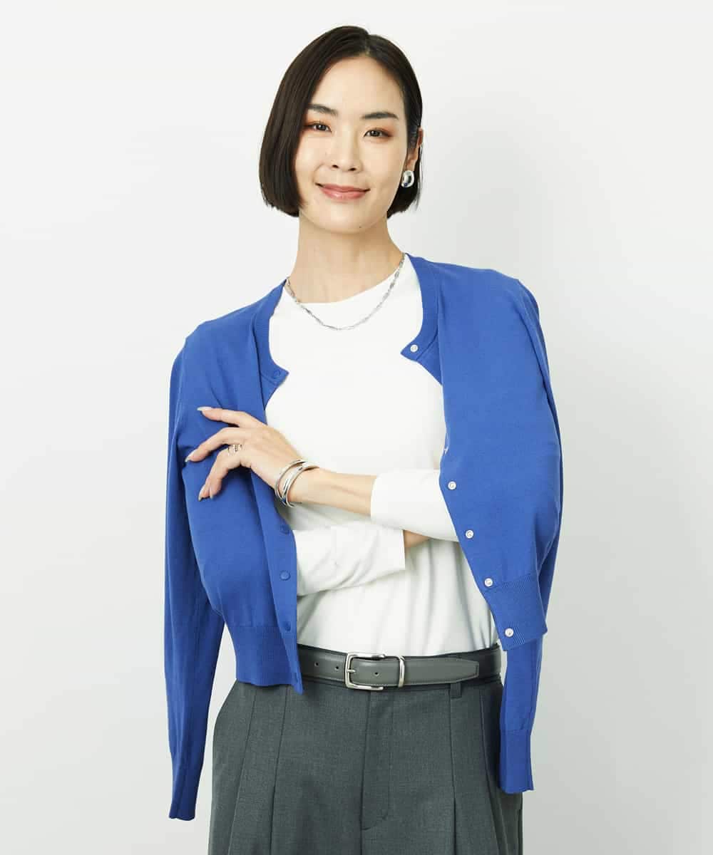 FMSDD13230 MICHEL KLEIN(ミッシェルクラン) コンパクトクルーネックカーディガン ブルー