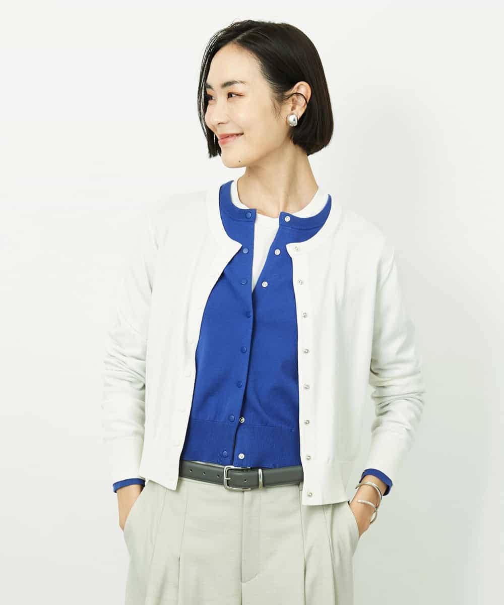 FMSDD13230 MICHEL KLEIN(ミッシェルクラン) コンパクトクルーネックカーディガン アイボリー