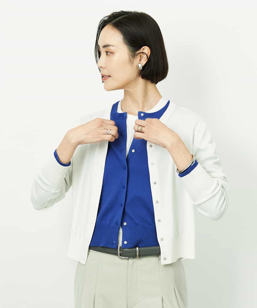 FMSDD13230 MICHEL KLEIN(ミッシェルクラン) コンパクトクルーネックカーディガン ベージュ