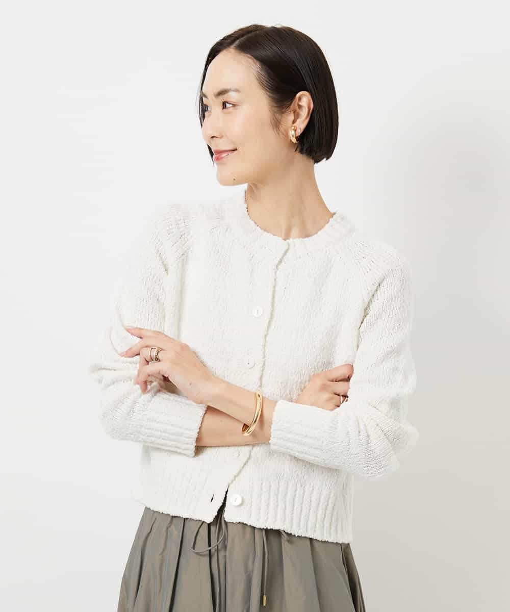 FMSDD14230 MICHEL KLEIN(ミッシェルクラン) クルーネックカーディガン ホワイト