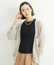 FMSFS19300 MICHEL KLEIN(ミッシェルクラン) ホールガーメント(R)フレンチリネンVネックカーディガン ベージュ(82)