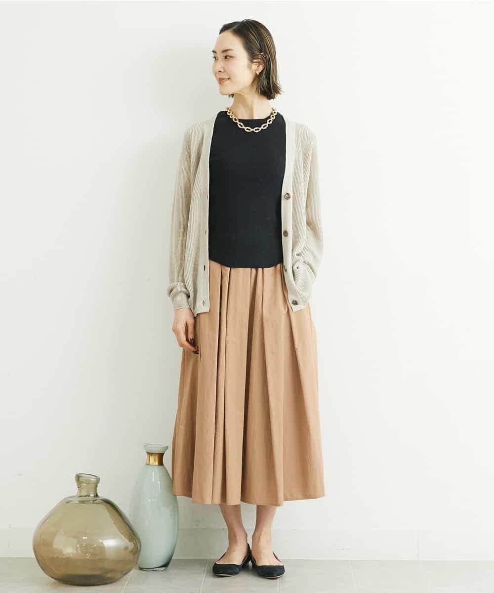 FMSFS19300 MICHEL KLEIN(ミッシェルクラン) ホールガーメント(R)フレンチリネンVネックカーディガン ベージュ(82)