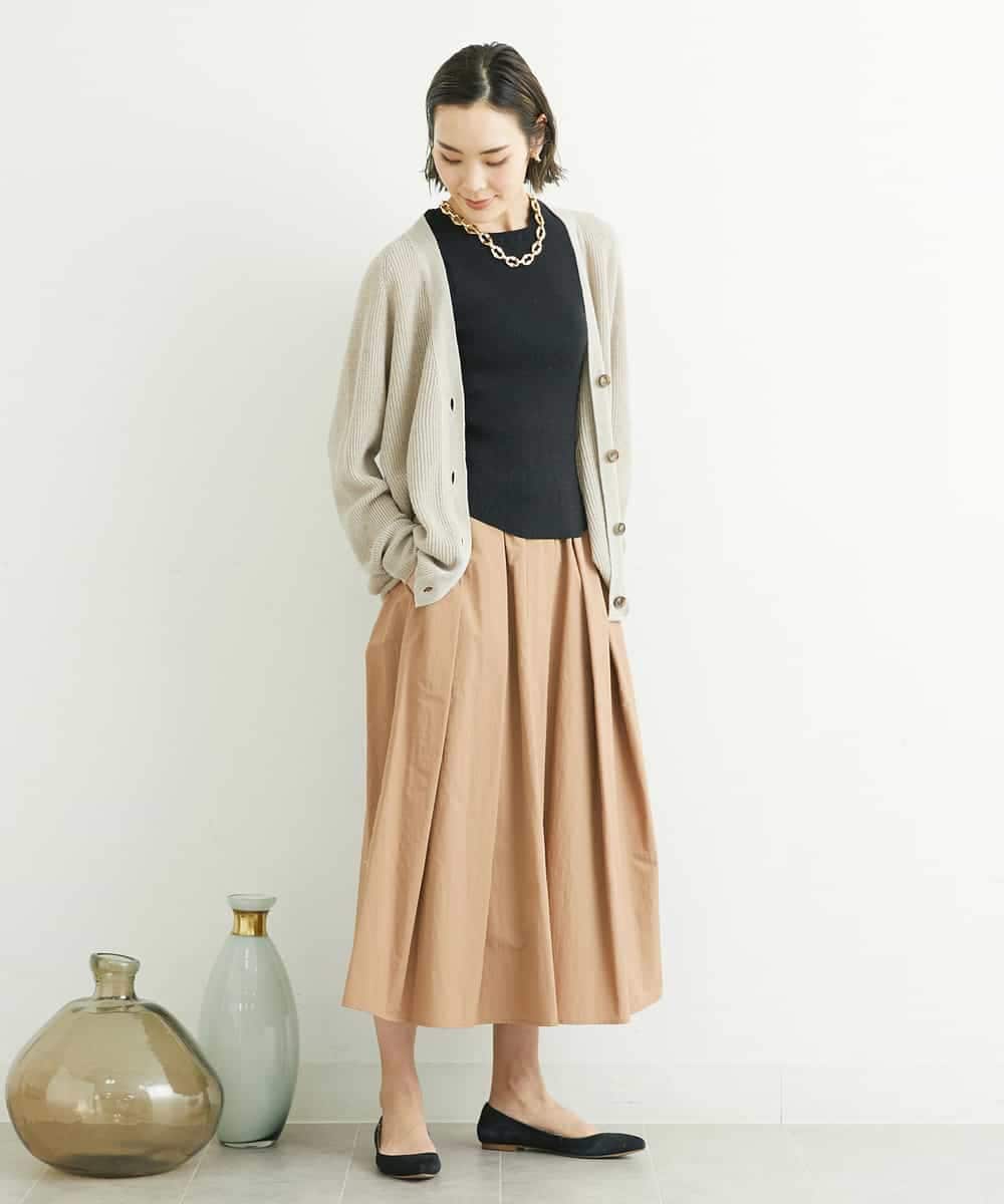 FMSFS19300 MICHEL KLEIN(ミッシェルクラン) ホールガーメント(R)フレンチリネンVネックカーディガン ベージュ(82)