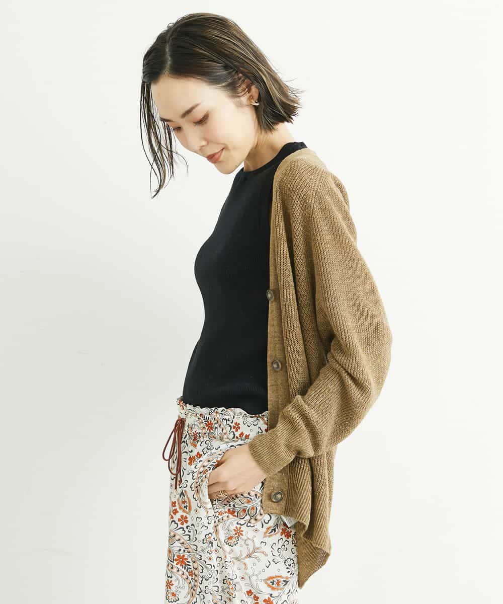 FMSFS19300 MICHEL KLEIN(ミッシェルクラン) ホールガーメント(R)フレンチリネンVネックカーディガン ベージュ(82)