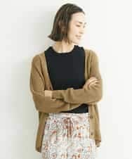 FMSFS19300 MICHEL KLEIN(ミッシェルクラン) ホールガーメント(R)フレンチリネンVネックカーディガン ベージュ(82)