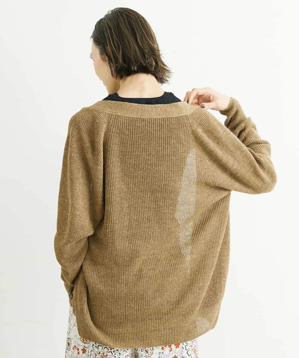 FMSFS19300 MICHEL KLEIN(ミッシェルクラン) ホールガーメント(R)フレンチリネンVネックカーディガン ベージュ(82)
