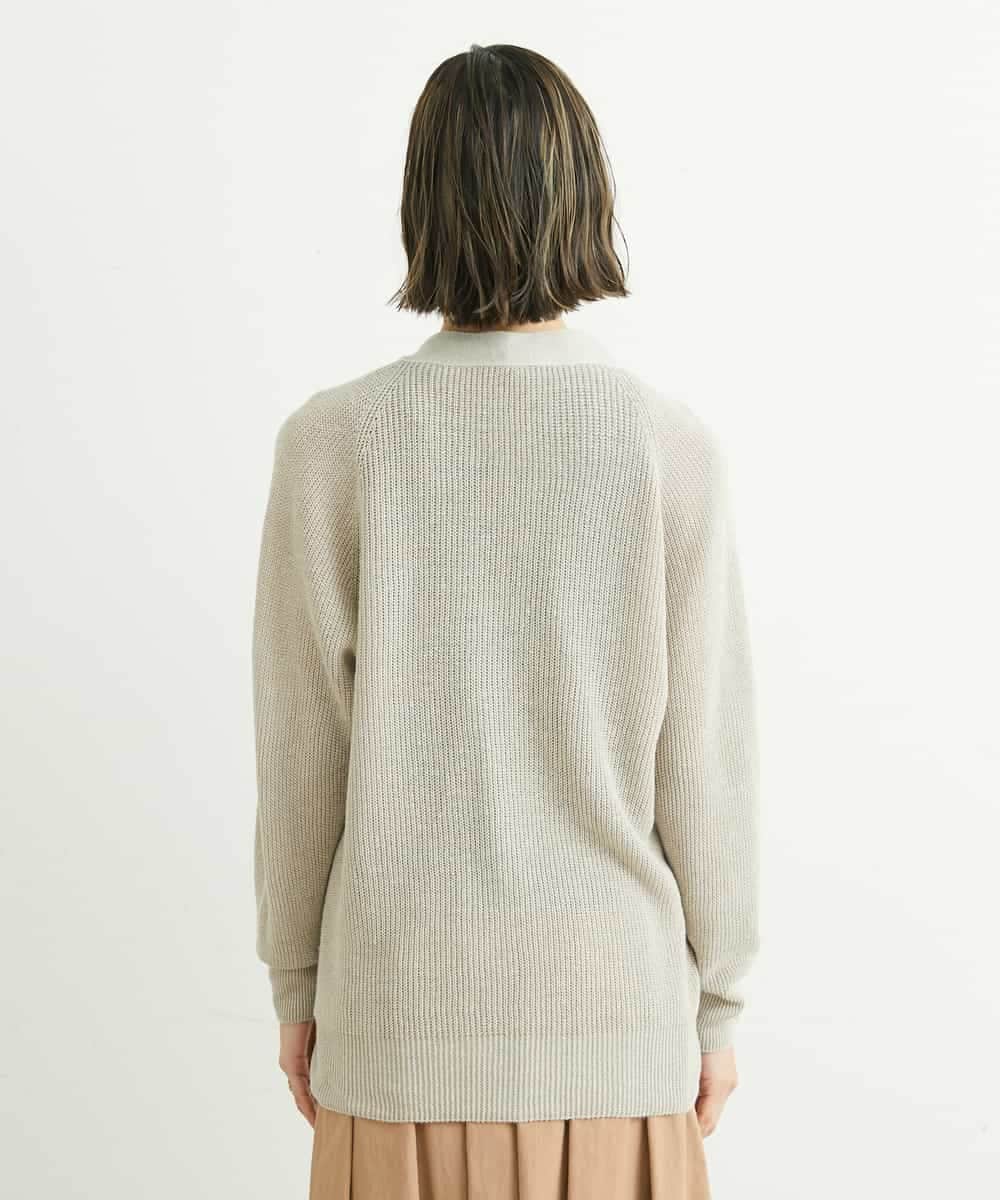 FMSFS19300 MICHEL KLEIN(ミッシェルクラン) ホールガーメント(R)フレンチリネンVネックカーディガン ベージュ(82)