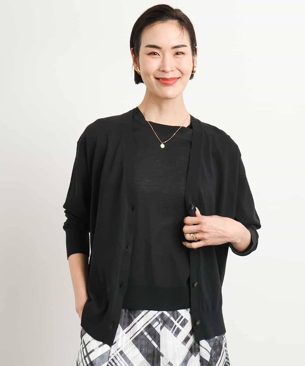 FMSGA18230 MICHEL KLEIN(ミッシェルクラン) [アンサンブル対応/接触冷感]Vネックニットカーディガン ブラック