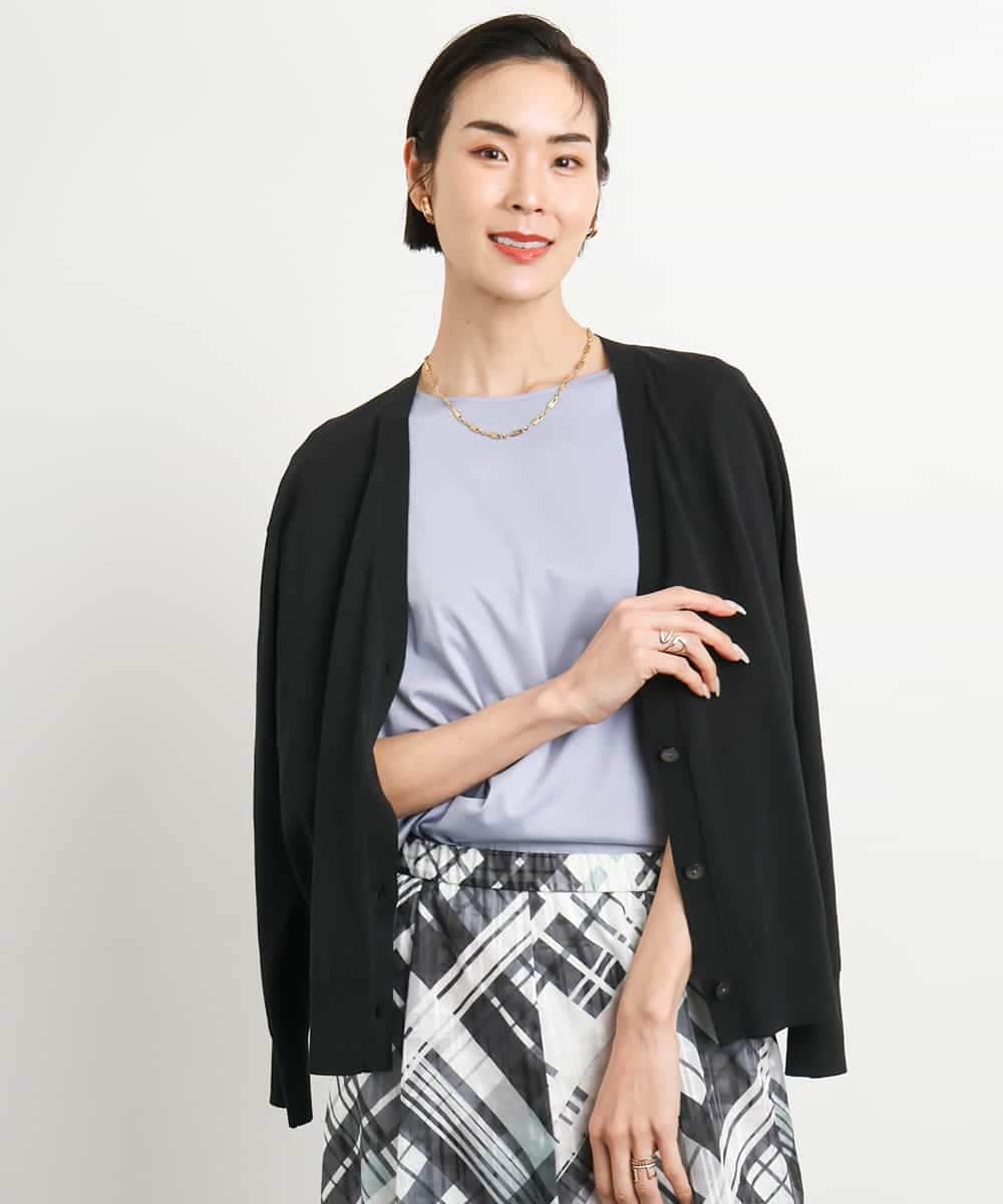 FMSGA18230 MICHEL KLEIN(ミッシェルクラン) [アンサンブル対応/接触冷感]Vネックニットカーディガン ブラック