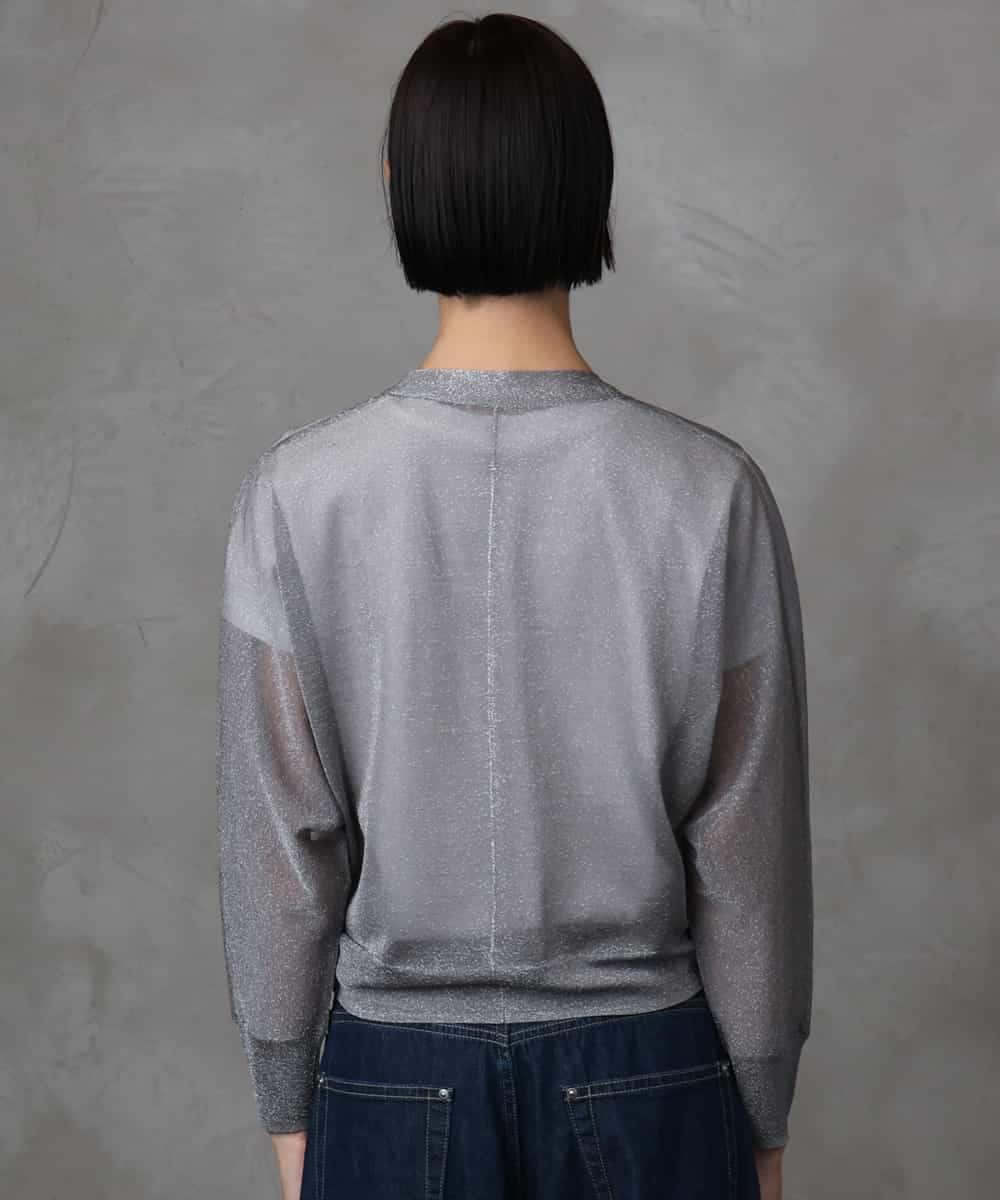 FMSGA19230 MICHEL KLEIN(ミッシェルクラン) シアーラメVネックカーディガン グレー