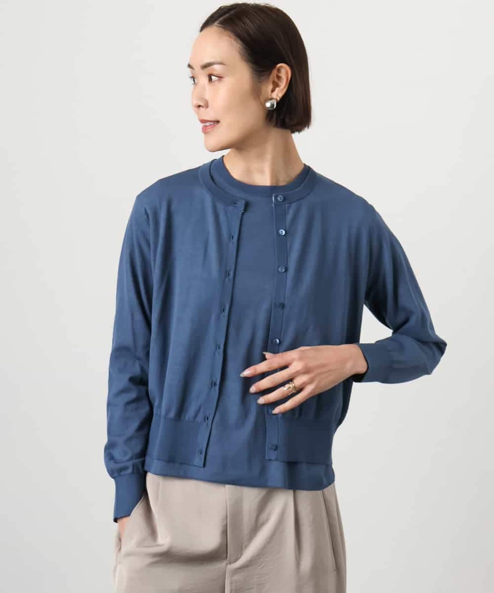 FMSGD24230 MICHEL KLEIN(ミッシェルクラン) [アンサンブル対応]シアーカーディガン ブルー