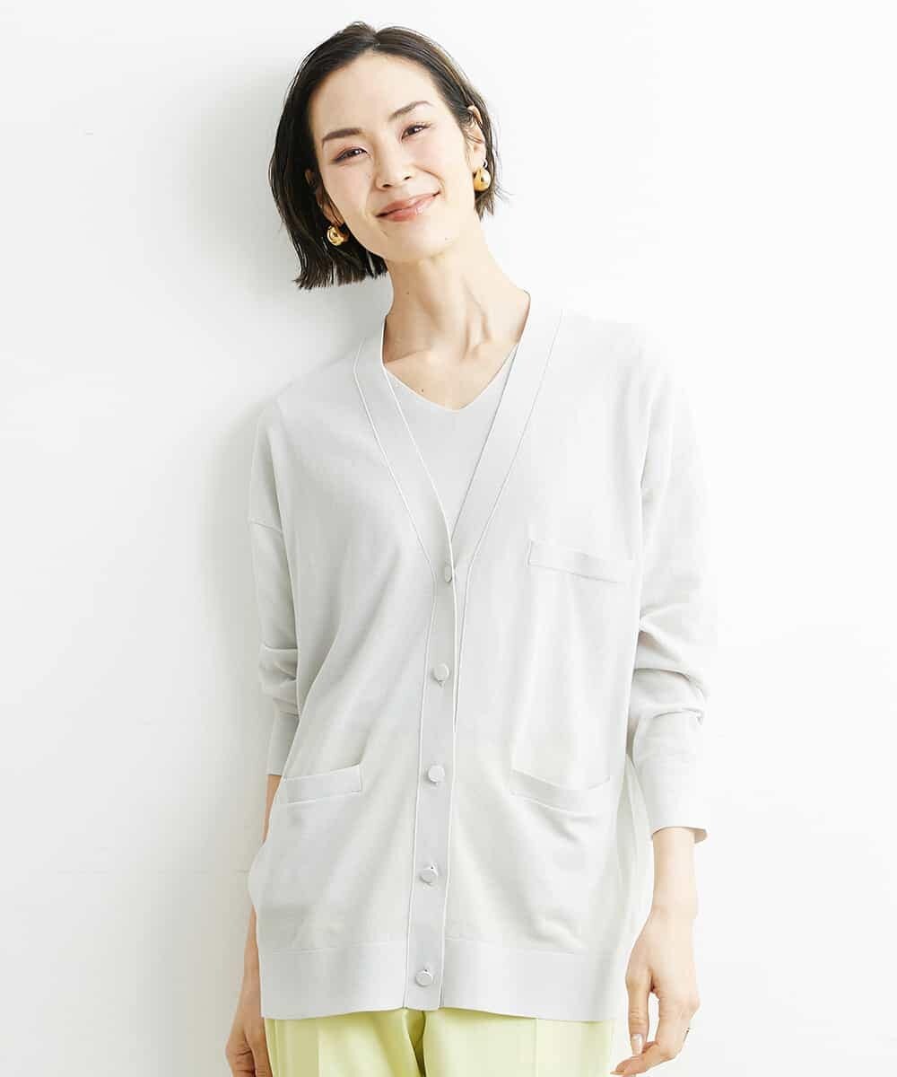 FMSGS26230 MICHEL KLEIN(ミッシェルクラン) Vネックメタルボタンロングカーディガン（アンサンブル対応） ネイビー(57)