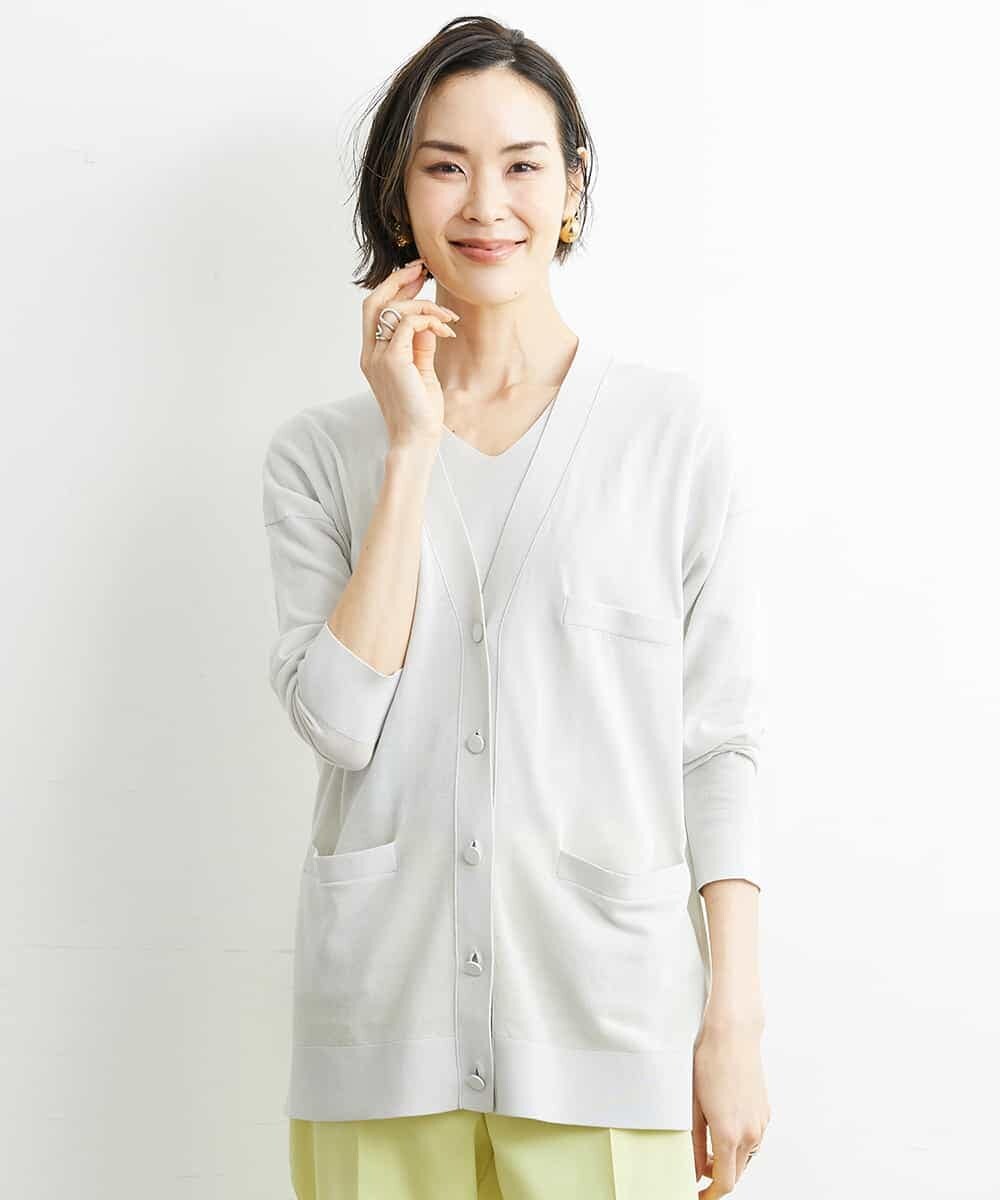 FMSGS26230 MICHEL KLEIN(ミッシェルクラン) Vネックメタルボタンロングカーディガン（アンサンブル対応） ネイビー(57)