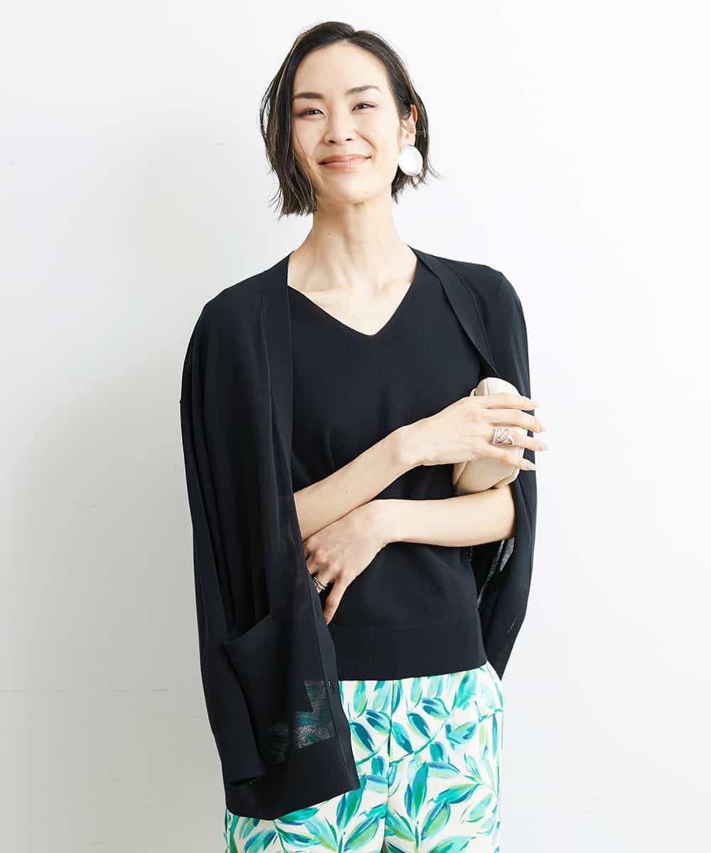 FMSGS26230 MICHEL KLEIN(ミッシェルクラン) Vネックメタルボタンロングカーディガン（アンサンブル対応） ネイビー(57)