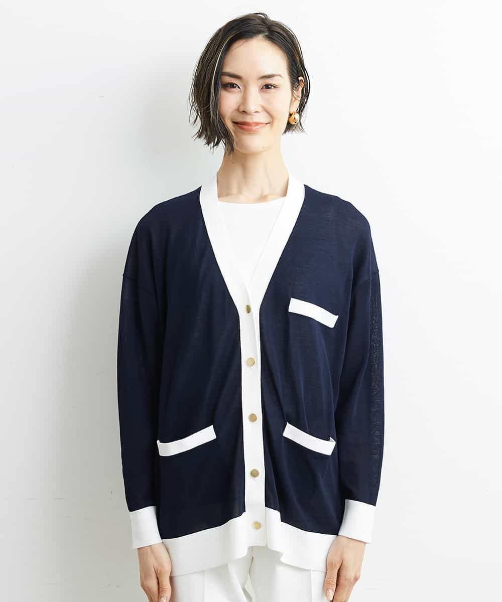 FMSGS26230 MICHEL KLEIN(ミッシェルクラン) Vネックメタルボタンロングカーディガン（アンサンブル対応） ネイビー(57)