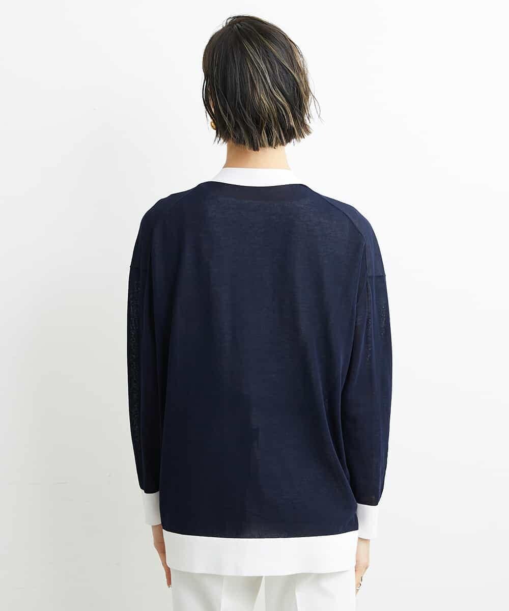 FMSGS26230 MICHEL KLEIN(ミッシェルクラン) Vネックメタルボタンロングカーディガン（アンサンブル対応） ネイビー(57)