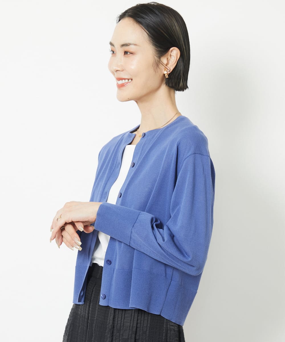 FMSGV32230 MICHEL KLEIN(ミッシェルクラン) ドライタッチシアーカーディガン ライトブルー(53)