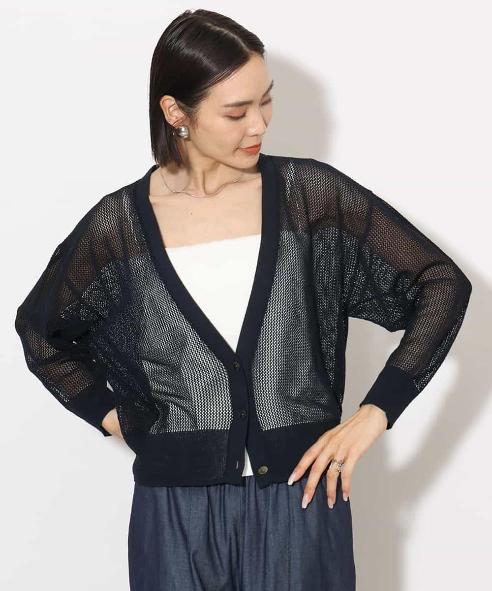 FMSHA01240 MICHEL KLEIN(ミッシェルクラン) [ホールガーメント]メッシュカーディガン ネイビー