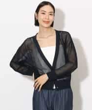 FMSHA01240 MICHEL KLEIN(ミッシェルクラン) [ホールガーメント]メッシュカーディガン ネイビー