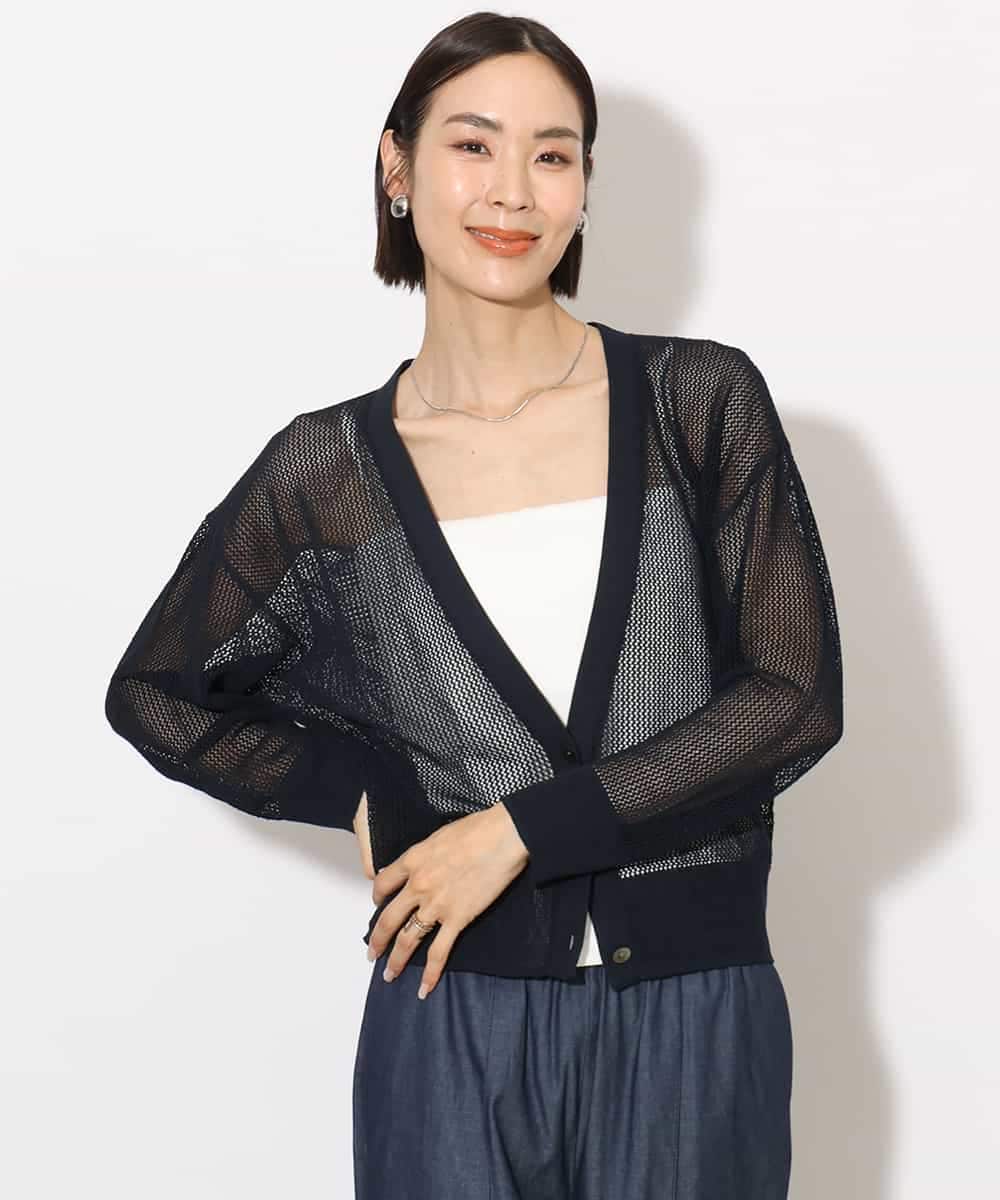 FMSHA01240 MICHEL KLEIN(ミッシェルクラン) [ホールガーメント]メッシュカーディガン ネイビー