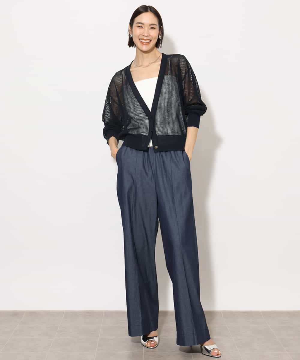 FMSHA01240 MICHEL KLEIN(ミッシェルクラン) [ホールガーメント]メッシュカーディガン ネイビー