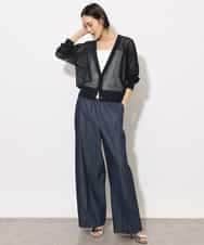FMSHA01240 MICHEL KLEIN(ミッシェルクラン) [ホールガーメント]メッシュカーディガン ネイビー