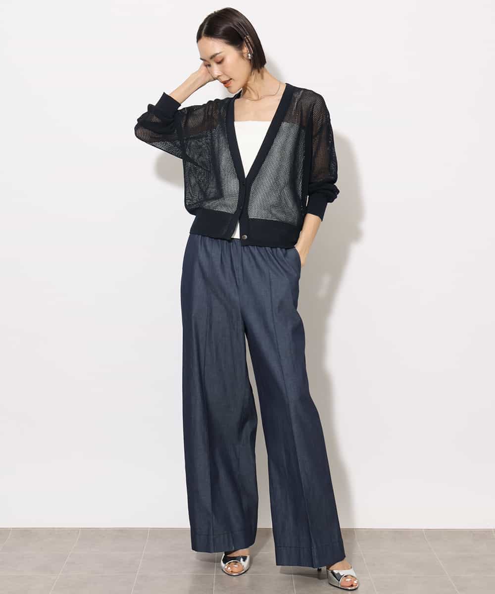 FMSHA01240 MICHEL KLEIN(ミッシェルクラン) [ホールガーメント]メッシュカーディガン ネイビー