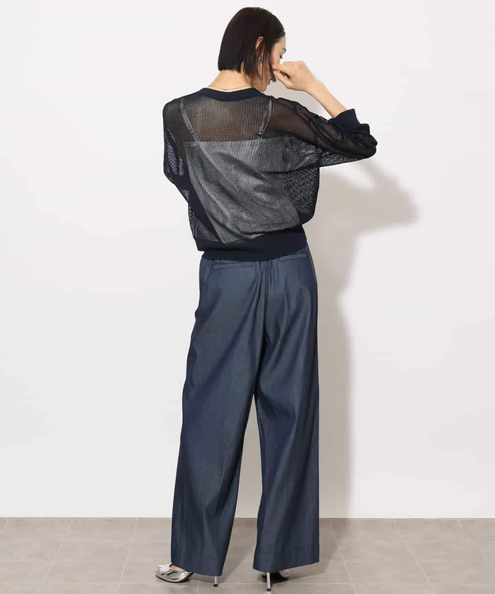 FMSHA01240 MICHEL KLEIN(ミッシェルクラン) [ホールガーメント]メッシュカーディガン ネイビー