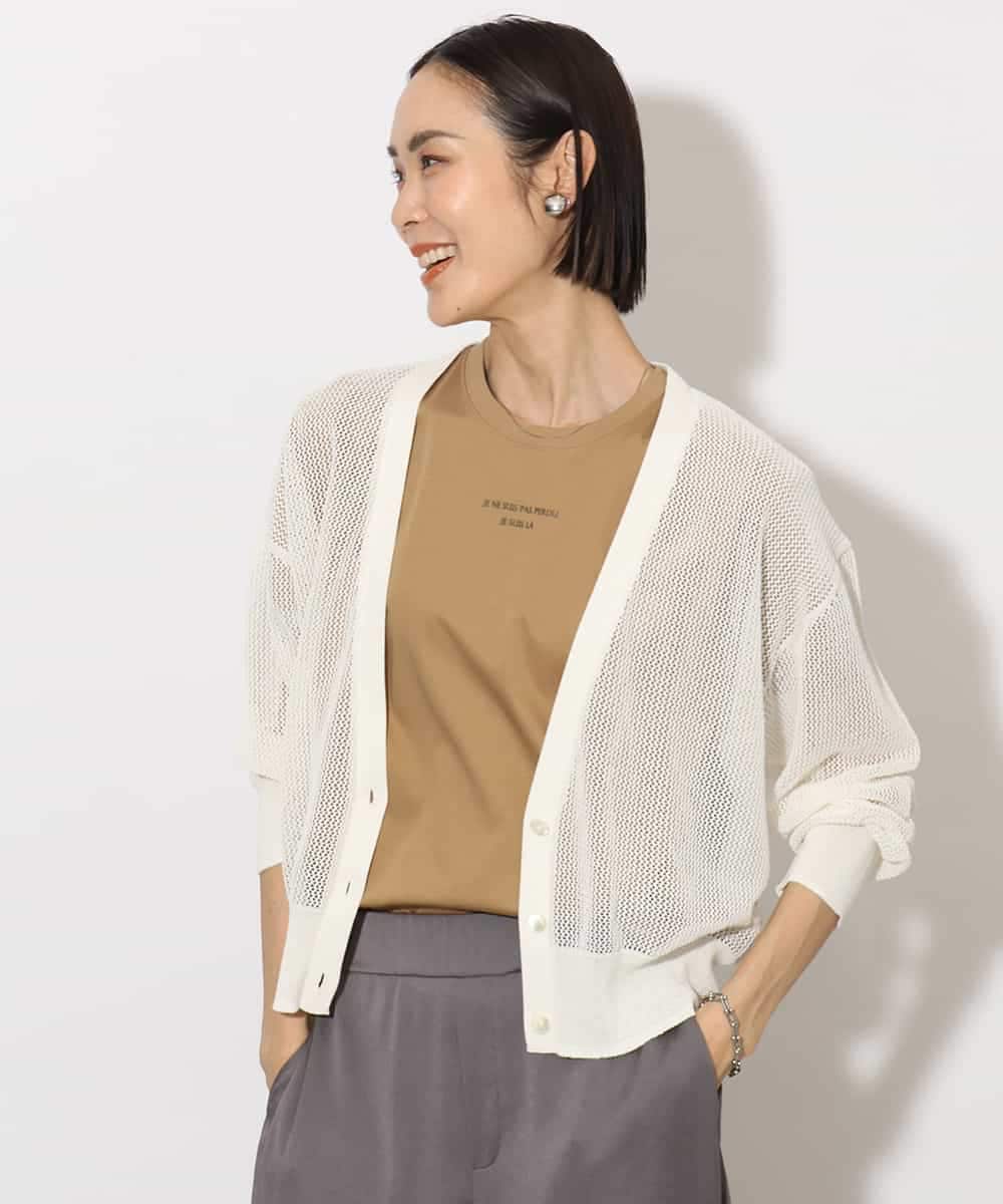 FMSHA01240 MICHEL KLEIN(ミッシェルクラン) [ホールガーメント]メッシュカーディガン ネイビー