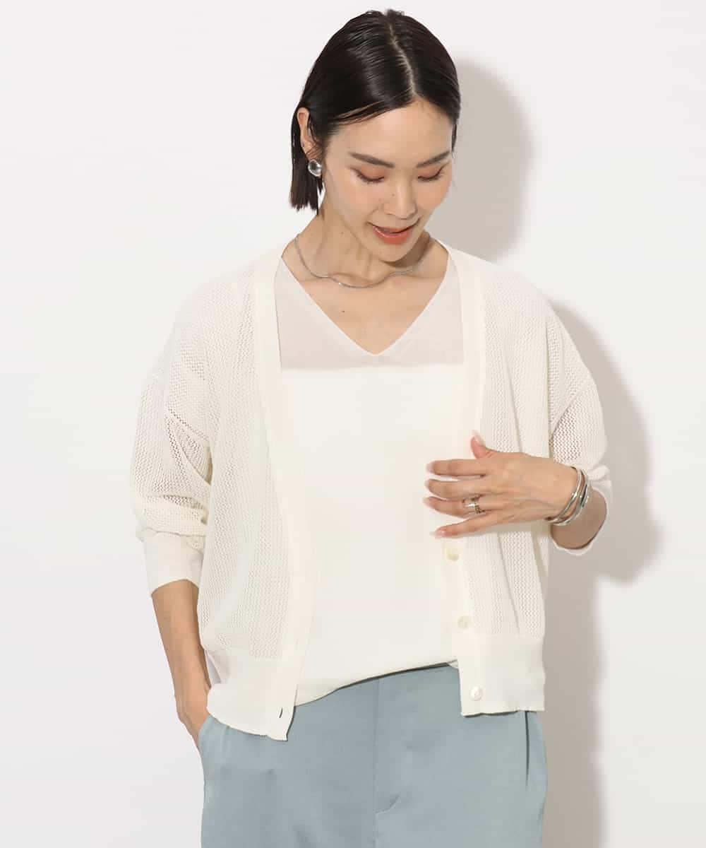 FMSHA01240 MICHEL KLEIN(ミッシェルクラン) [ホールガーメント]メッシュカーディガン ネイビー