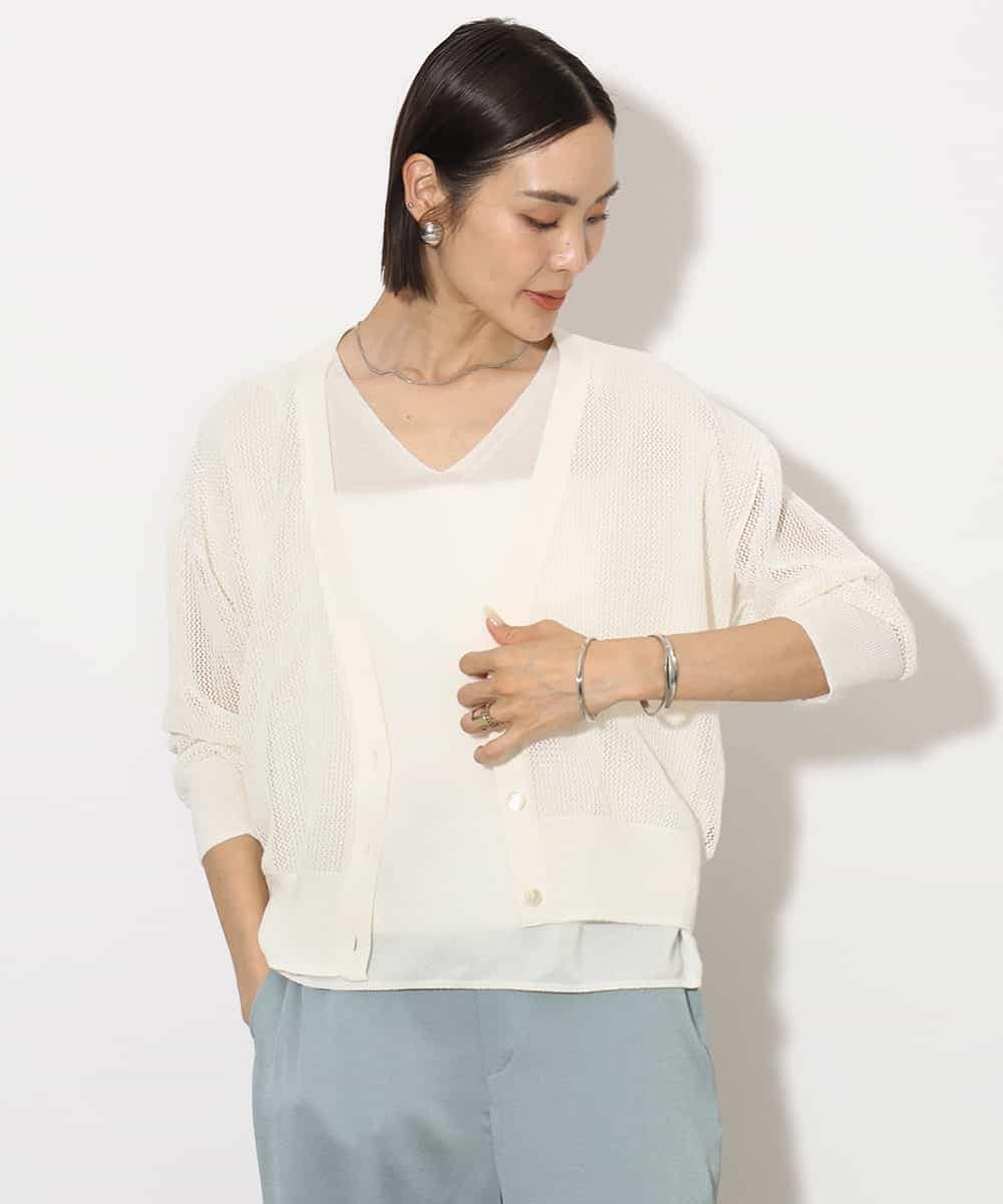 FMSHA01240 MICHEL KLEIN(ミッシェルクラン) [ホールガーメント]メッシュカーディガン ネイビー