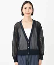 FMSHA01240 MICHEL KLEIN(ミッシェルクラン) [ホールガーメント]メッシュカーディガン ネイビー