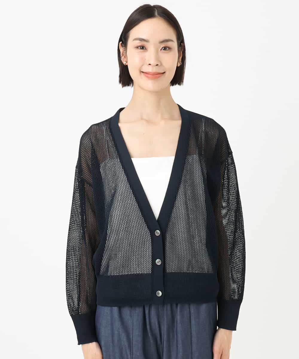 FMSHA01240 MICHEL KLEIN(ミッシェルクラン) [ホールガーメント]メッシュカーディガン ネイビー