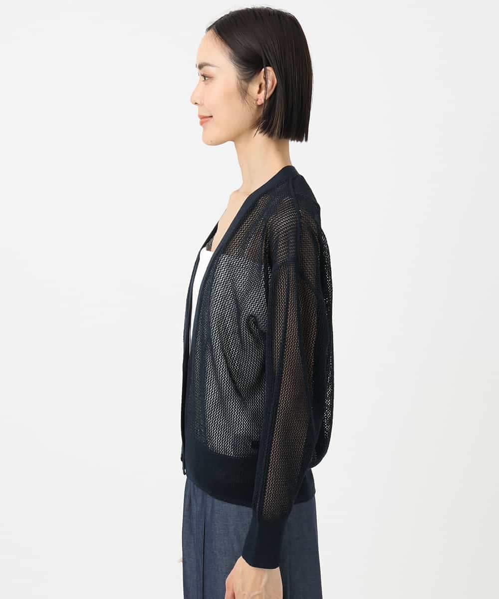 FMSHA01240 MICHEL KLEIN(ミッシェルクラン) [ホールガーメント]メッシュカーディガン ネイビー
