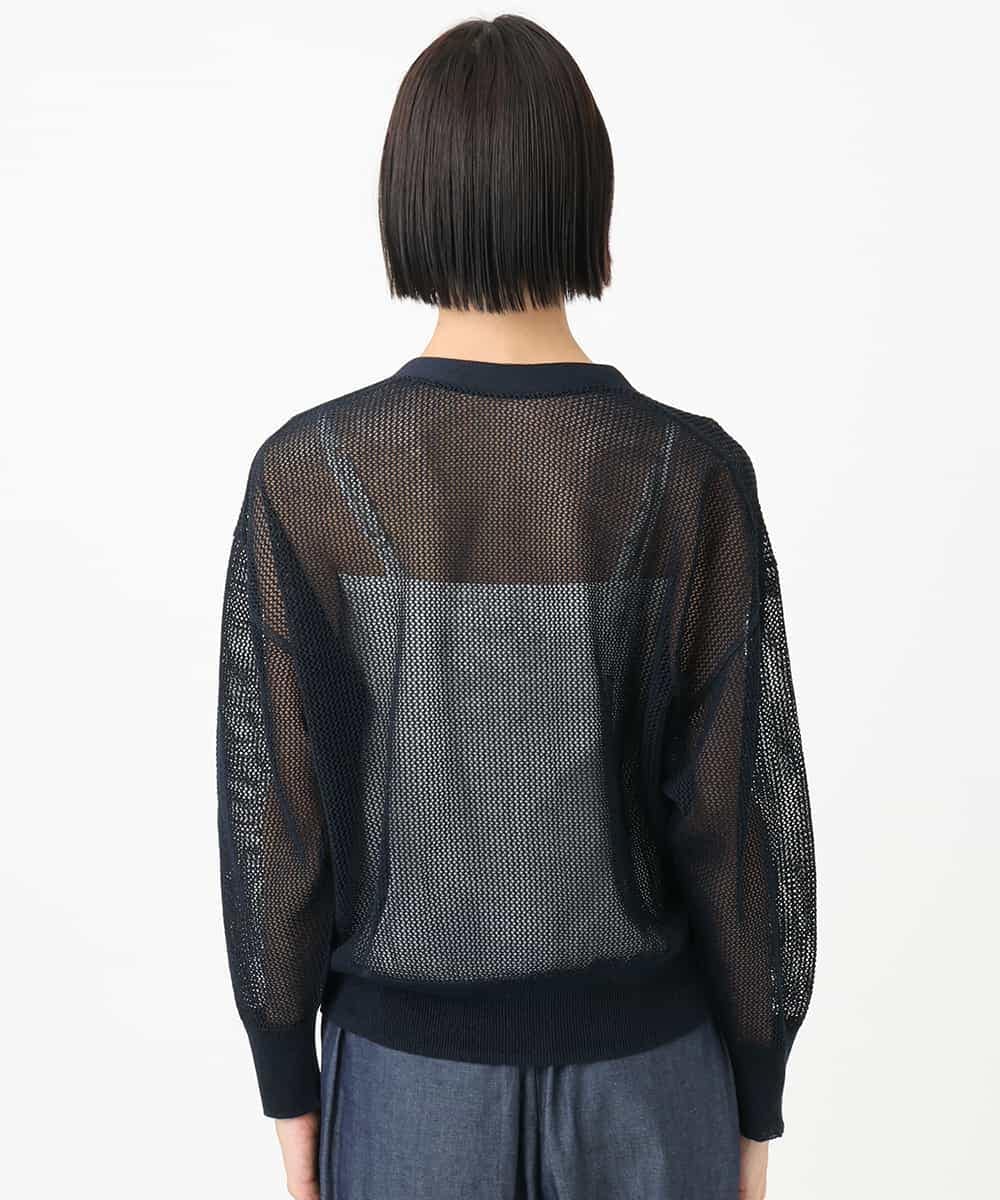 FMSHA01240 MICHEL KLEIN(ミッシェルクラン) [ホールガーメント]メッシュカーディガン ネイビー