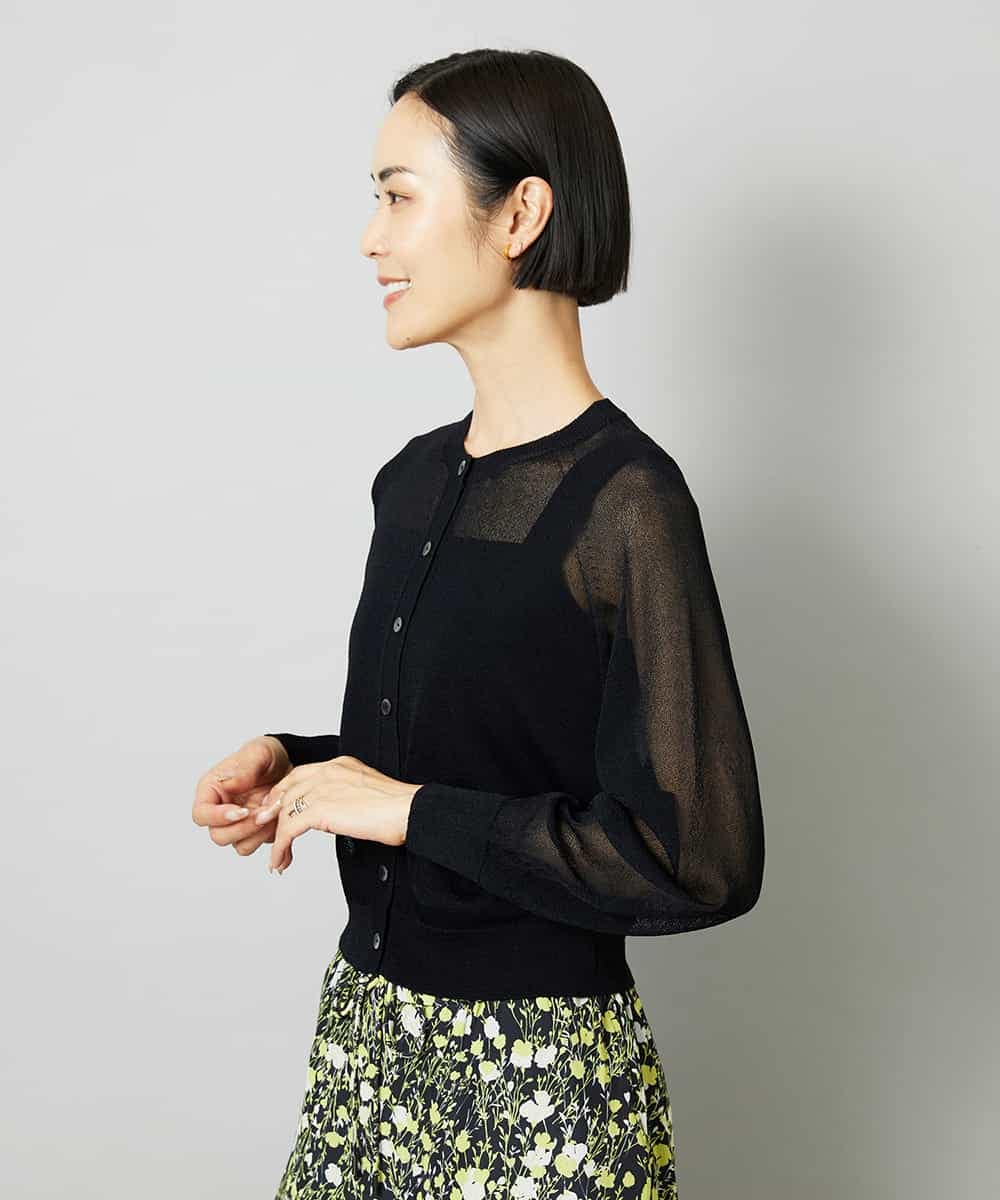 FMSHD01230 MICHEL KLEIN(ミッシェルクラン) ホールガーメント®シアークルーネックカーディガン ブラック