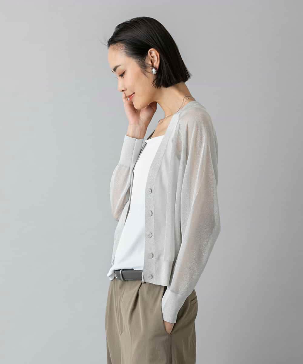 FMSHD15230 MICHEL KLEIN(ミッシェルクラン) [ドライタッチ]シアーラメVネックカーディガン ライトグレー