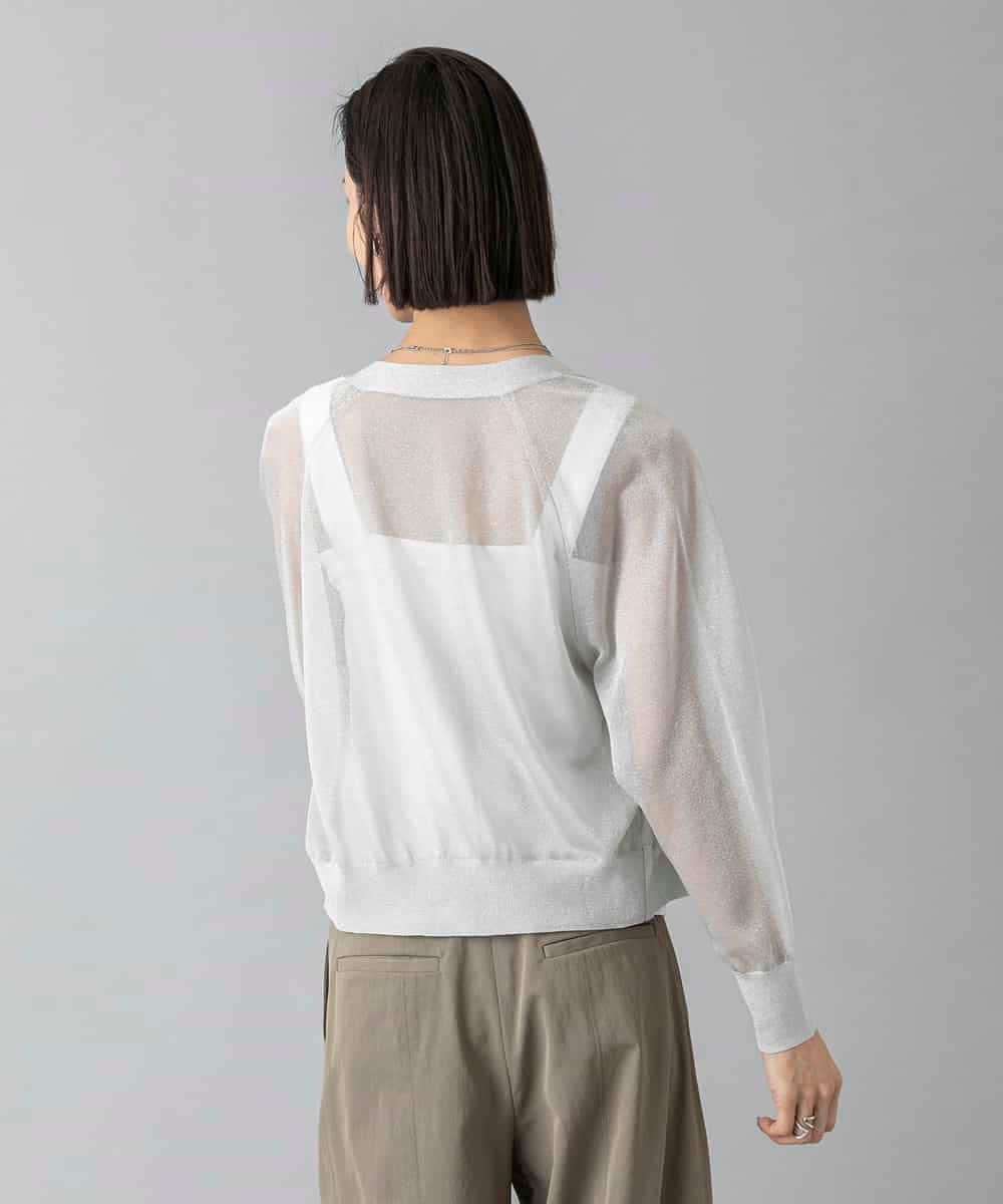 FMSHD15230 MICHEL KLEIN(ミッシェルクラン) [ドライタッチ]シアーラメVネックカーディガン ライトグレー
