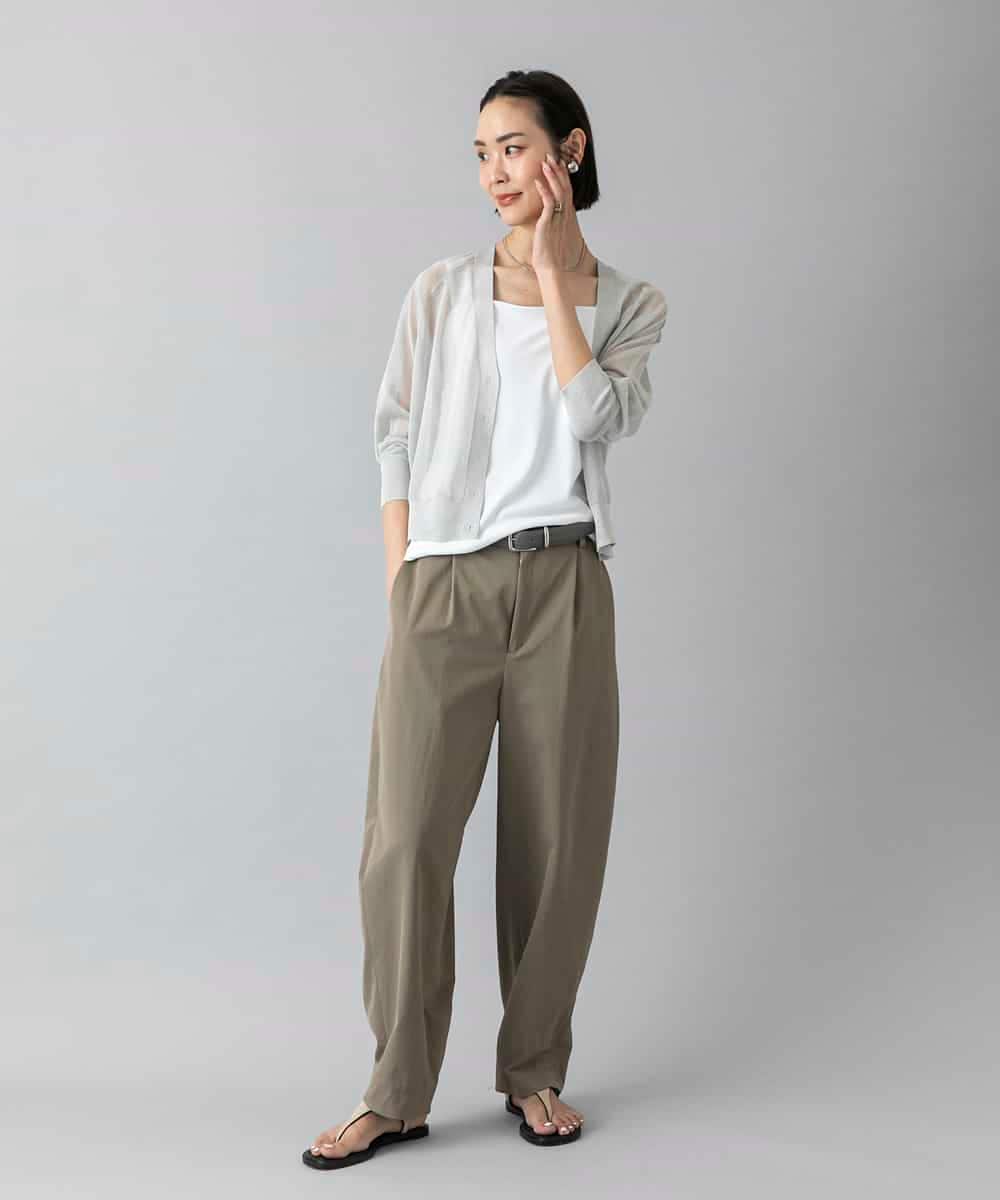 FMSHD15230 MICHEL KLEIN(ミッシェルクラン) [ドライタッチ]シアーラメVネックカーディガン ライトグレー