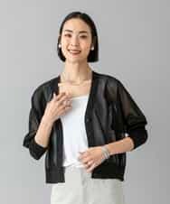 FMSHD15230 MICHEL KLEIN(ミッシェルクラン) [ドライタッチ]シアーラメVネックカーディガン ライトグレー