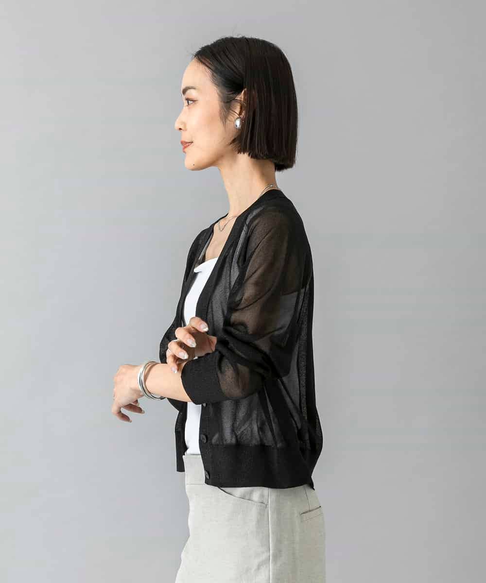 FMSHD15230 MICHEL KLEIN(ミッシェルクラン) [ドライタッチ]シアーラメVネックカーディガン ライトグレー