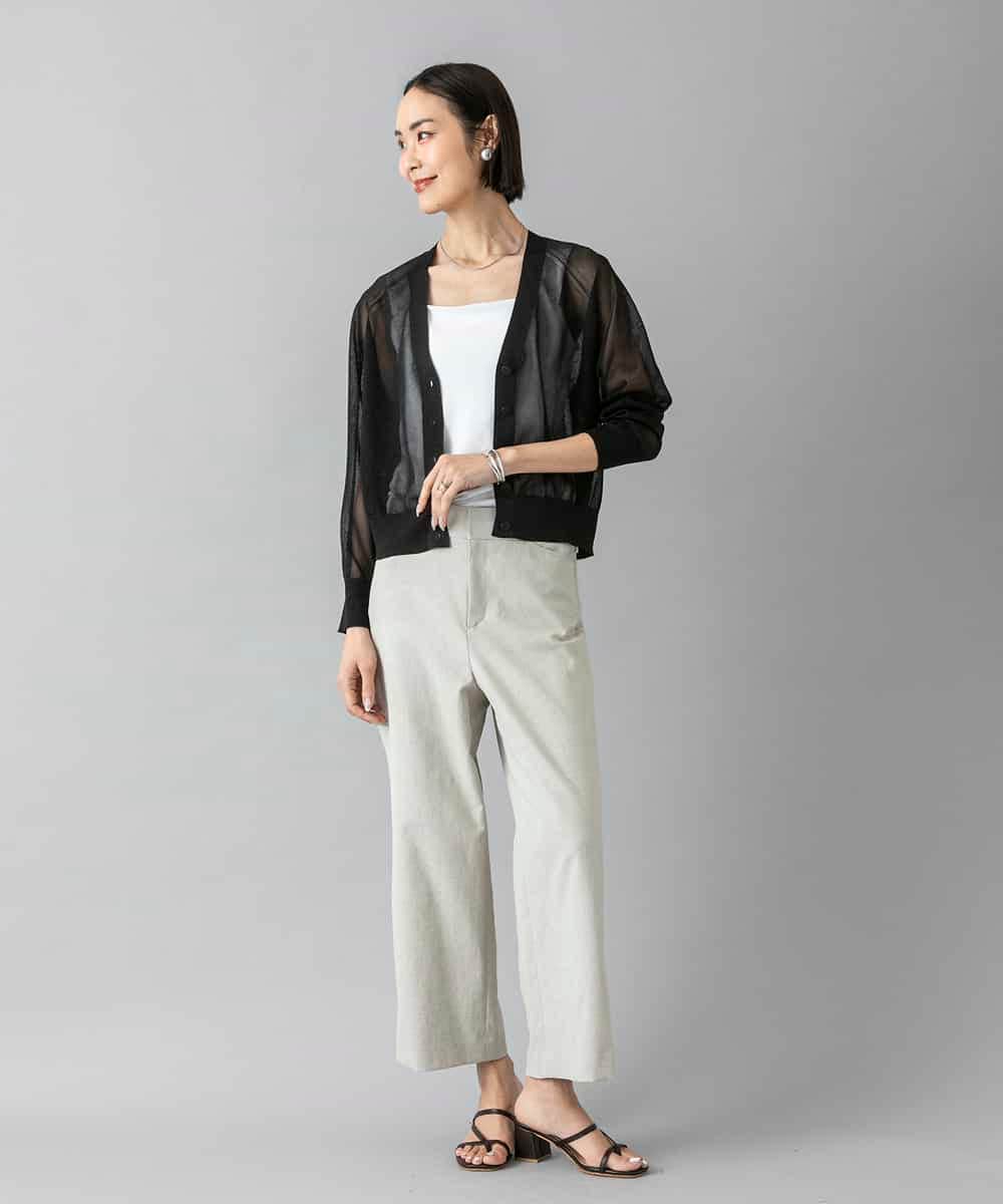FMSHD15230 MICHEL KLEIN(ミッシェルクラン) [ドライタッチ]シアーラメVネックカーディガン ライトグレー