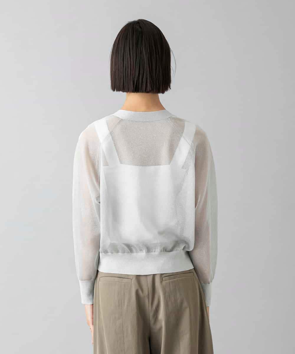 FMSHD15230 MICHEL KLEIN(ミッシェルクラン) [ドライタッチ]シアーラメVネックカーディガン ライトグレー