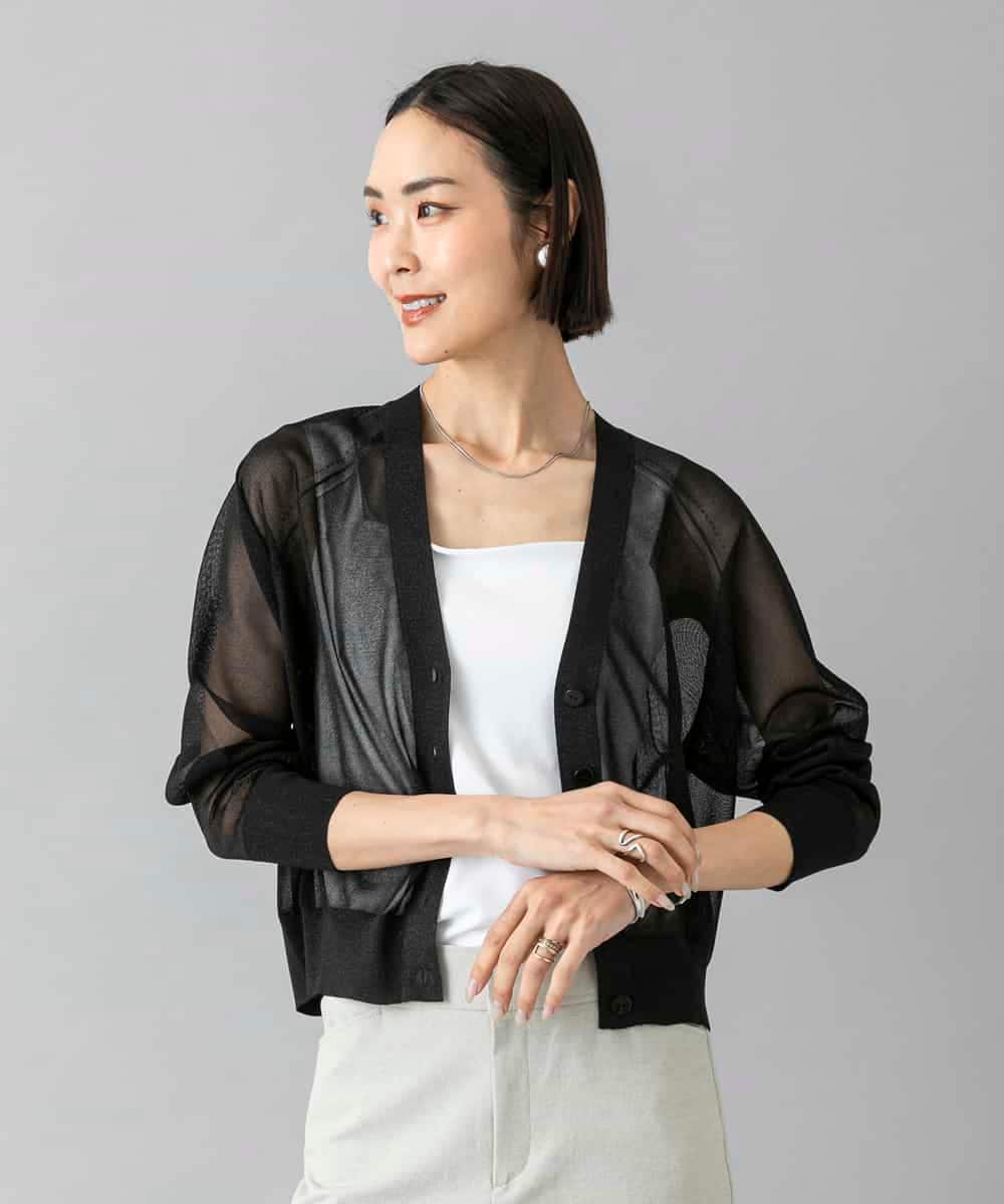 FMSHD15230 MICHEL KLEIN(ミッシェルクラン) [ドライタッチ]シアーラメVネックカーディガン ブラック