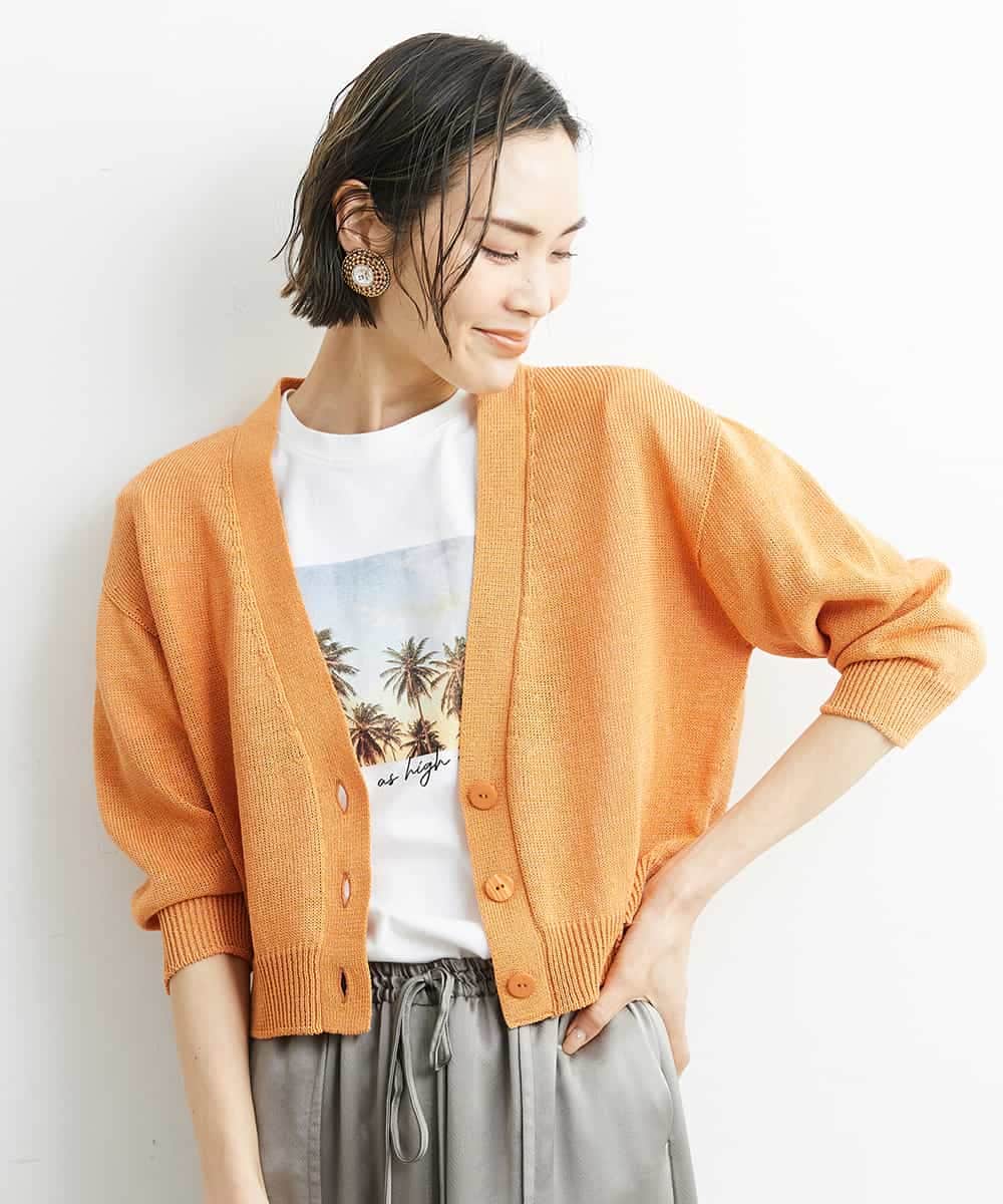 FMSHS25230 MICHEL KLEIN(ミッシェルクラン) ホールガーメント（R）Vネックカーディガン（アンサンブル対応／WEB限定カラーあり） オレンジ(15)