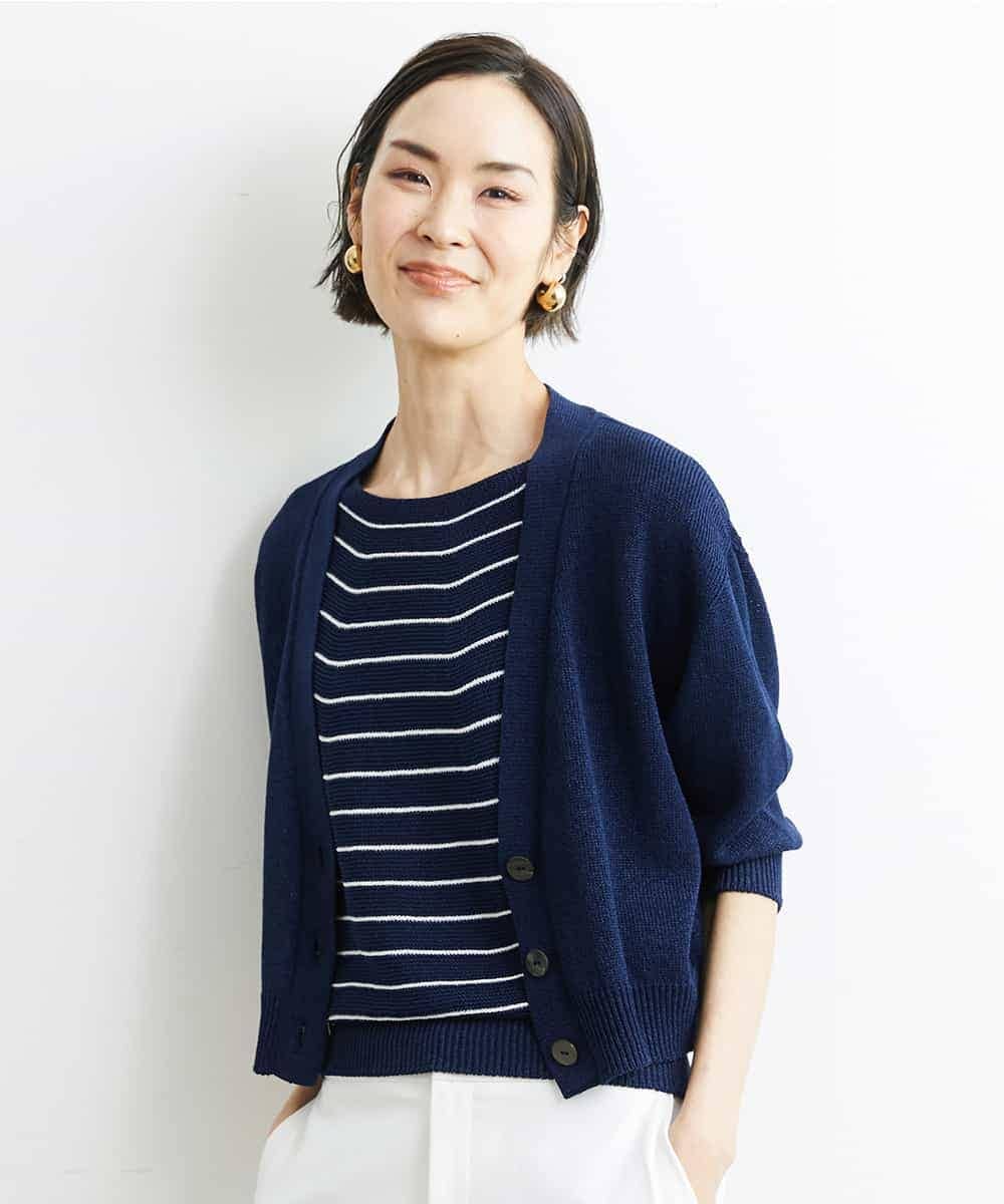 FMSHS25230 MICHEL KLEIN(ミッシェルクラン) ホールガーメント（R）Vネックカーディガン（アンサンブル対応／WEB限定カラーあり） ネイビー(58)WEB限定カラー